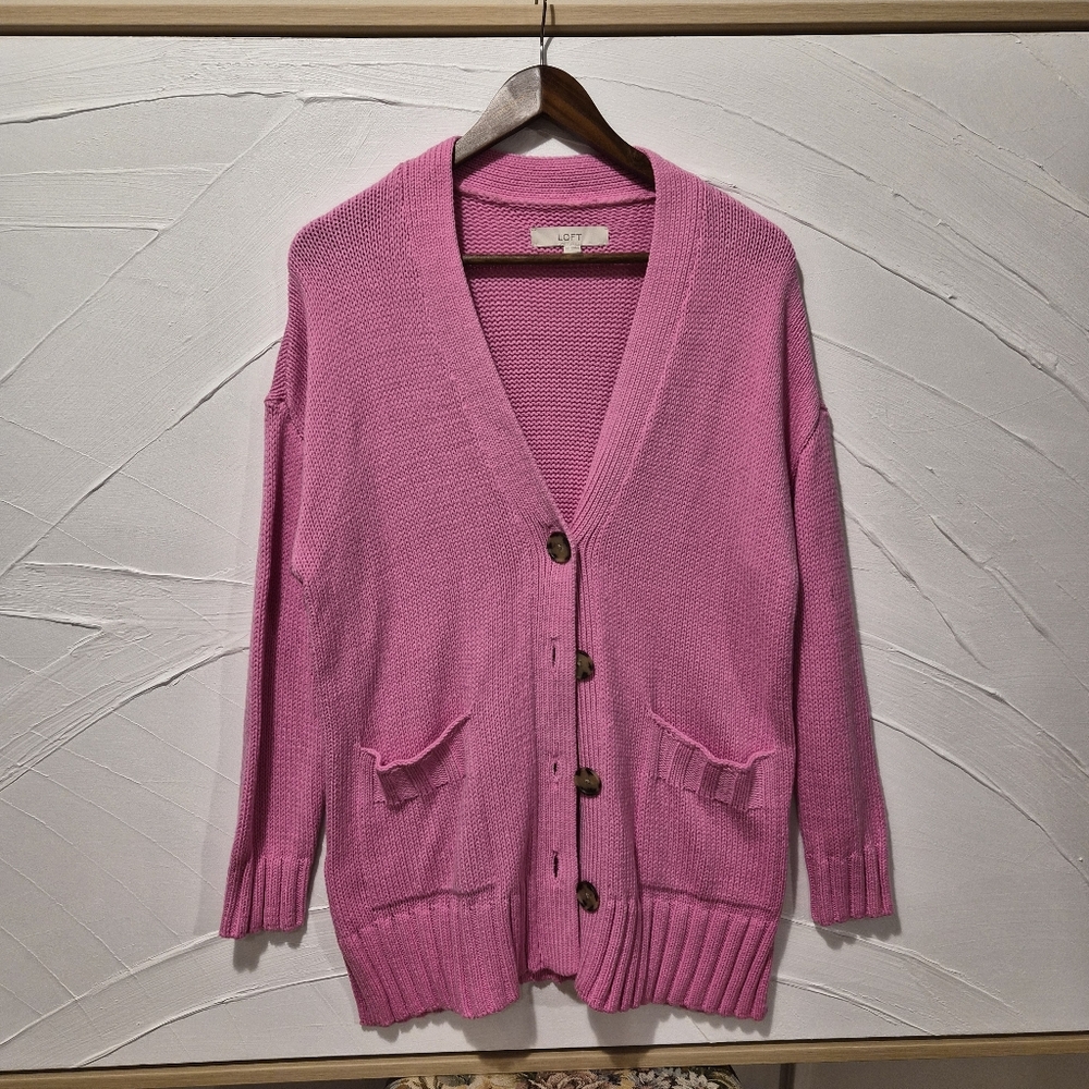 Vintage Bubblegum Pink Chunky Cardigan Sweater Sz M
